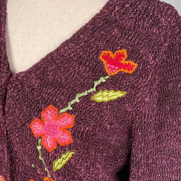 Crazy Horse Cardigan Womens Small Purple Floral Texture Quilt Nylon Sweater VTG - Picture 2 of 12